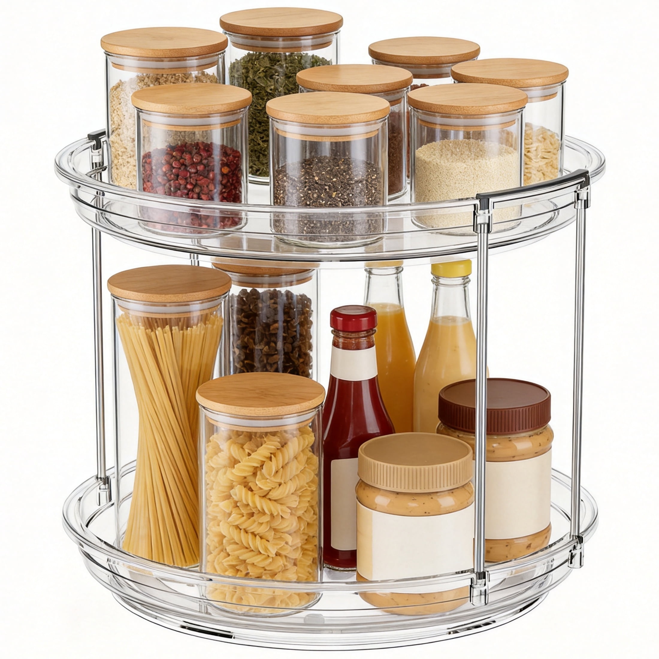 2 Tier 360° Rotating Spice Rack, Lazy Susan Cabinet Counter Organizer, Clear Turntable Spice Storage Rack, Lazy Susan Spice rack for Kitchen Countertop, Bathroom, Makeup and Office Supplies