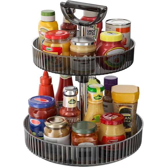 2-Tier Rotating Organizer with Handle - Adjustable Shelf, 360? Lazy Susan Turntable for Kitchen Countertop, Bathroom, Pantry - Multi-Functional Storage for Spices, , Snacks, Fruits