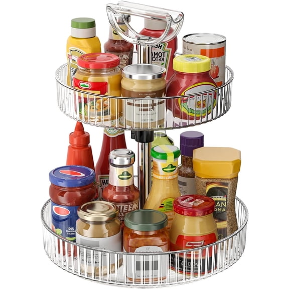 2-Tier Rotating Organizer with Handle - Adjustable Shelf, 360? Lazy Susan Turntable for Kitchen Countertop, Bathroom, Pantry - Multi-Functional Storage for Spices, , Snacks, Fruits