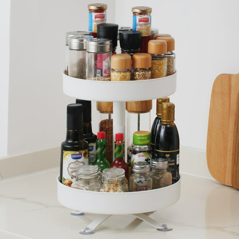 2 Tier Rotating Spice Rack 10 inch Spinning Spice Organizer Kitchen Counter Storage White Walmart