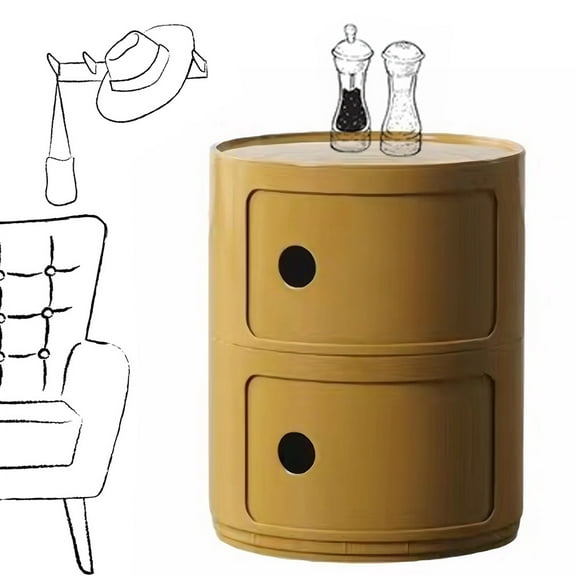 2-Tier Round Bedside Table, Small Cute Storage Cabinet, Creative Versatile Stackable Side Table, Living Room Bedroom Storage Organizer (Yellow)