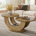 thumbnail image 1 of 2-Tier Round Coffee Table, Farmhouse Living Room Coffee Table with U-Shaped Frame, 1 of 7