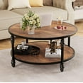 thumbnail image 1 of 2-Tier Round Coffee Table for Living Room Rustic Center Table with Storage Shelf Wood Circle Coffee Table with Metal Legs, 1 of 8