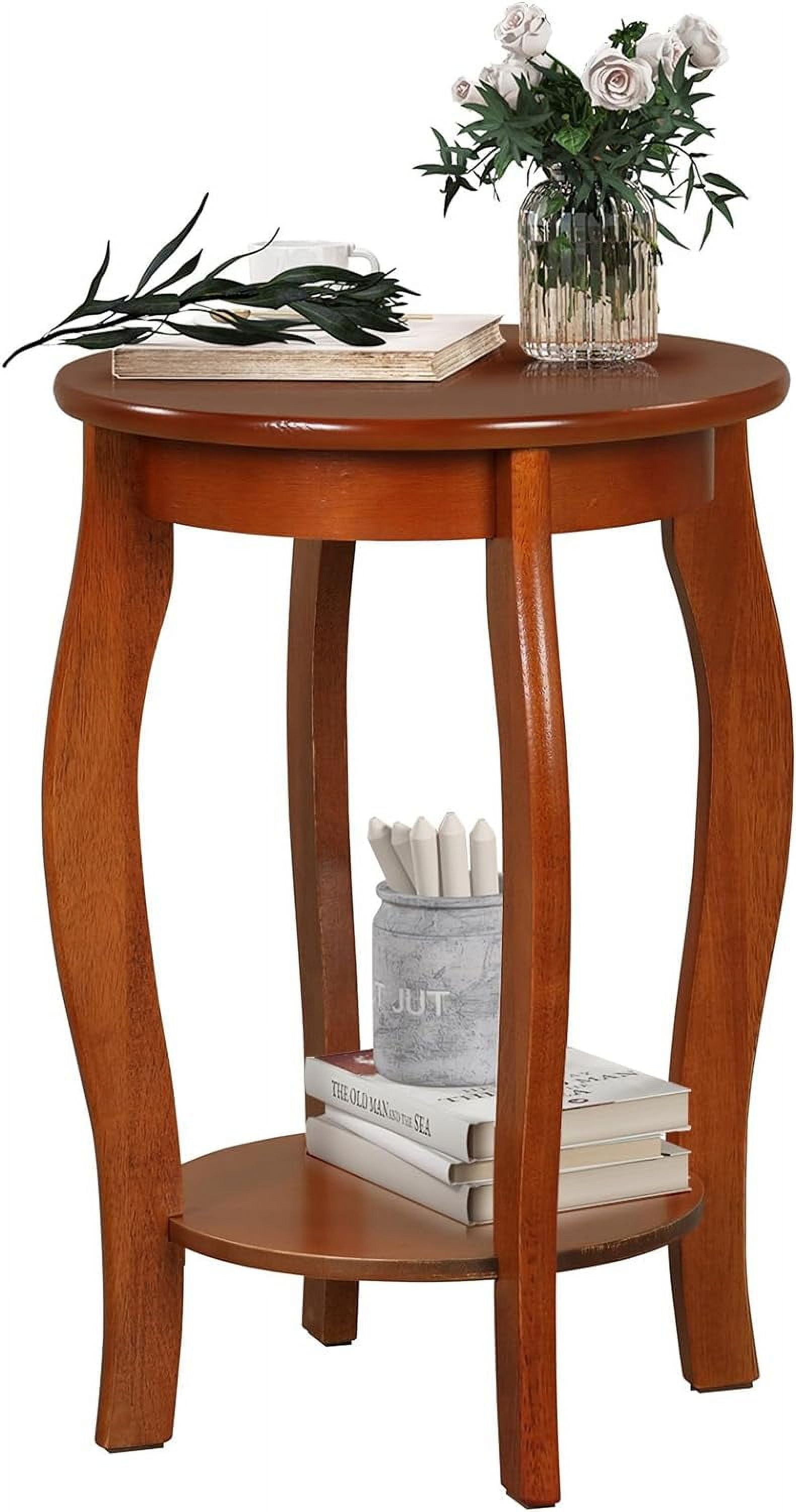 2-Tier Round End Table, Modern Sofa Side Table with Storage Shelf ...