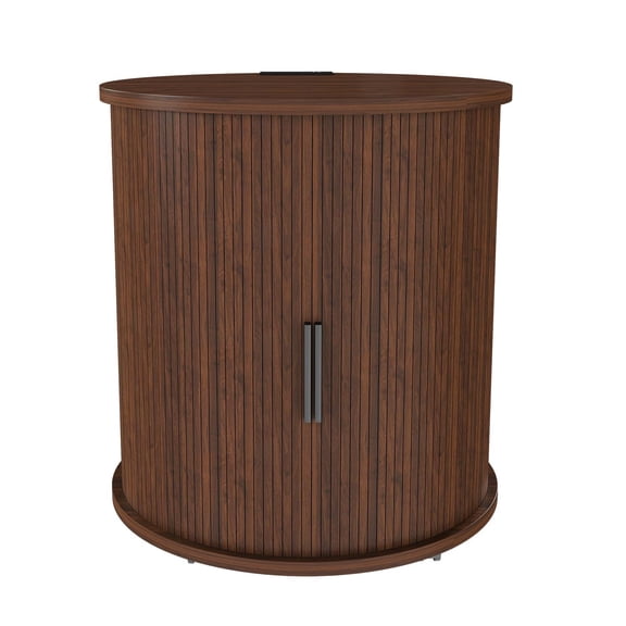 2-Tier Round End Tables Living Room with Built-in Charging Station, Mid Century Modern Walnut Side Table, Versatile Round End Table for Bedroom Entryway