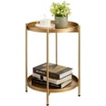 thumbnail image 1 of 2-Tier Round Gold Side Table, Outdoor Small Folding Accent Stand with Removable Tray, Anti-Rust Metal Asional Table for Balcony Patio Living Room, Nightstand for Bedroom(Gold), 1 of 9