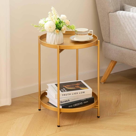 2-Tier Round Gold Side Table