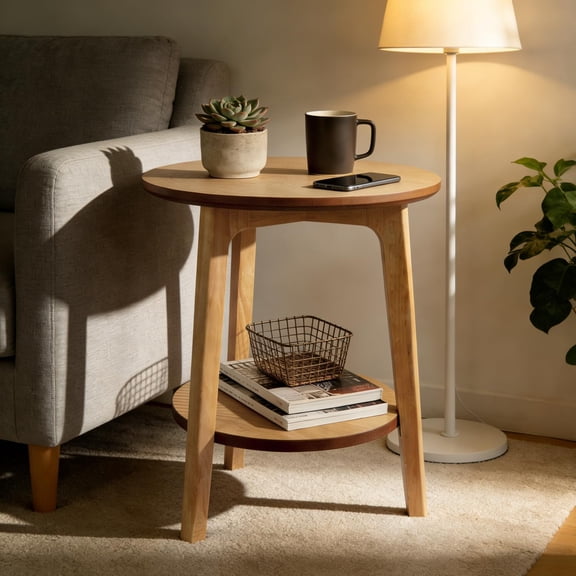 2-Tier Round Nesting Coffee Table with Wood Side Tables