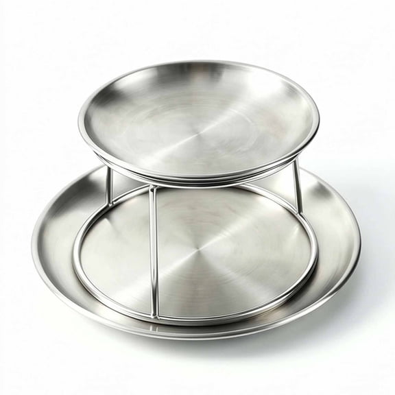 2-Tier Round Seafood Tower Tray, Lower Platter & Upper Oyster Dish, Stainless Steel Seafood Platter Set for Weddings, Banquets, Catering, Buffets