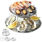 2-Tier Round Seafood Tower Tray Sliver | 2-Tier Seafood Platter, 7.87in and 9.84in Round Serving Platters for Oysters Shrimp Fruit Appetizer Catering Display