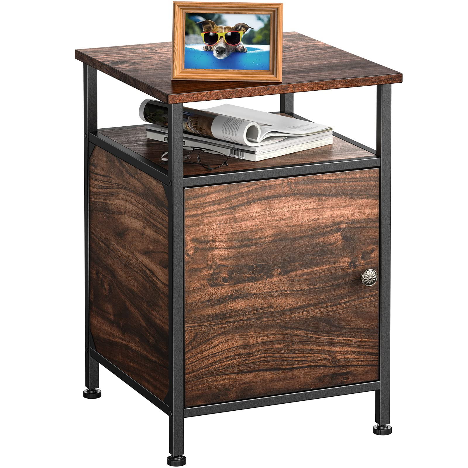 2Tier Rustic Full Metal Frame Nightstand Table Bedside End Table with