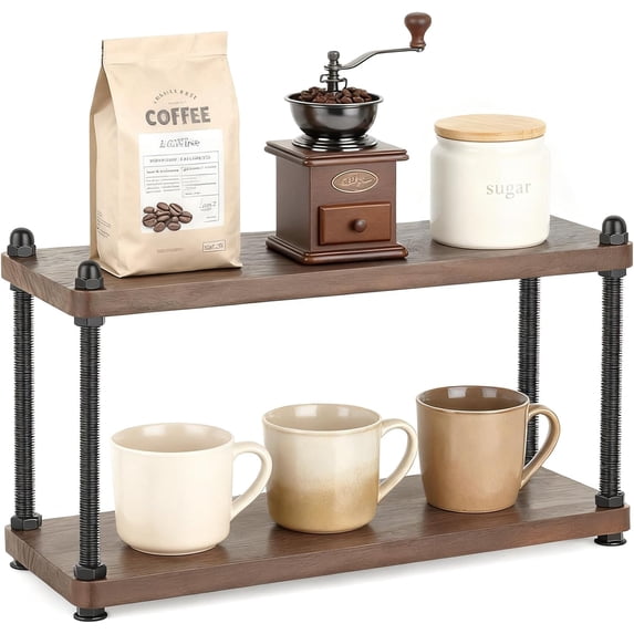 2 Tier Rustic Wooden Coffee Station Organizer Countertop Mug Holder Cup ...