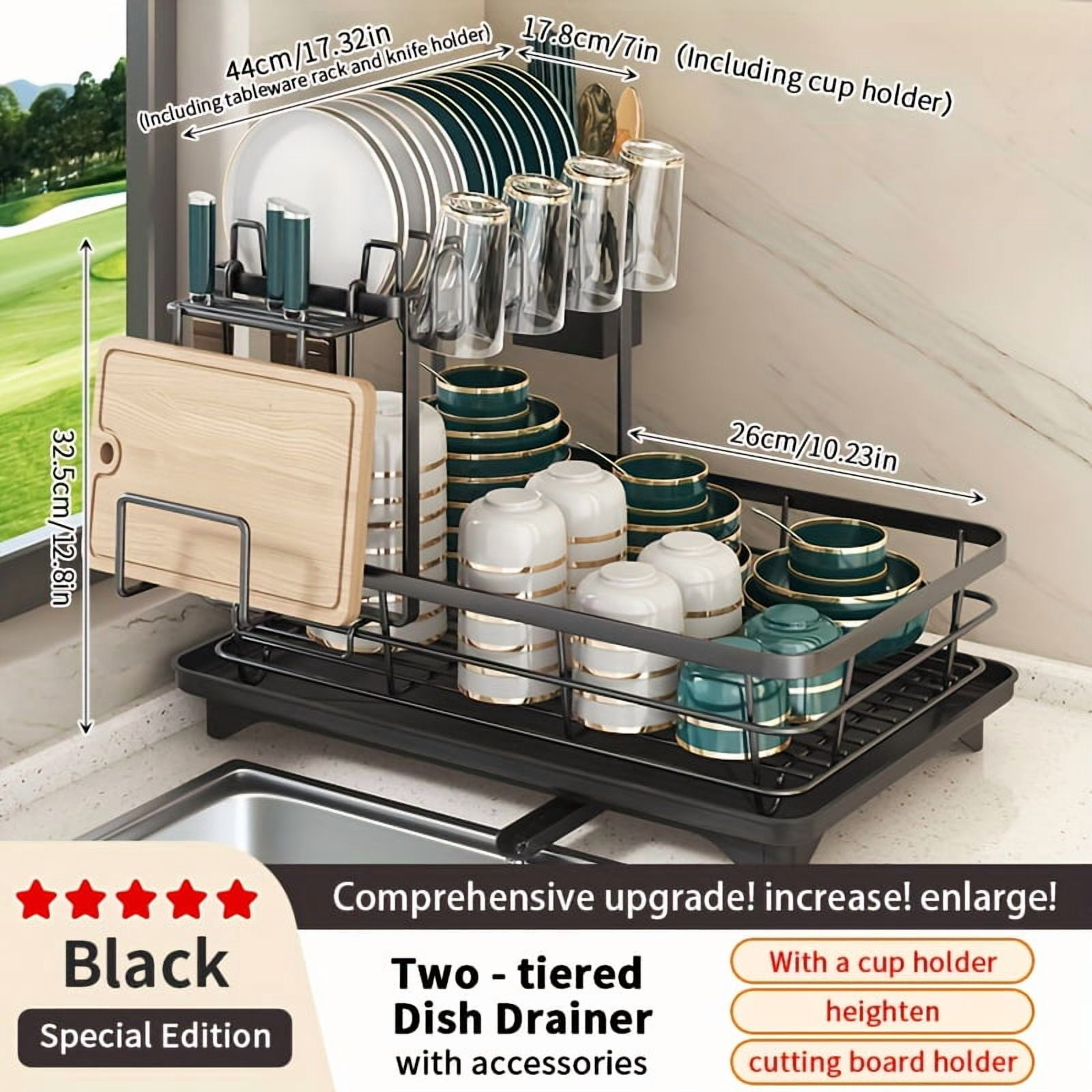 2-Tier Rustproof Metal Cutlery Rack - Space-Saving with Drain Board for ...