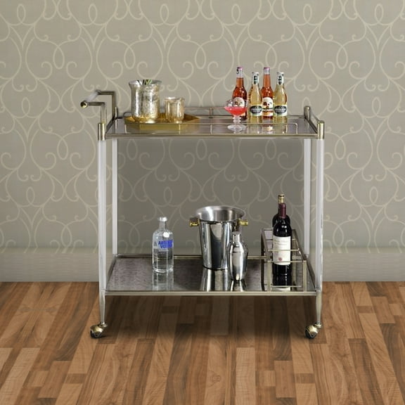 2 Tier Serving Cart with Acrylic and Metal Frame Brass - Saltoro Sherpi