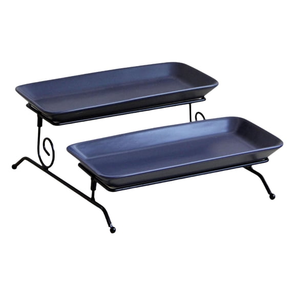 2 Tier Serving Platter Cupcake Stand Holder Appetizer Tray Dessert Serving Plate blue
