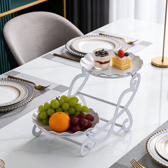 2 Tier Serving Tray,9 Inch Fruit Plate Holder,Tiered Tray,Serving Dishes,Dessert Stand,Multipurpose Candy Cake Display Stand Wedding Cake Stand For Party Living Room