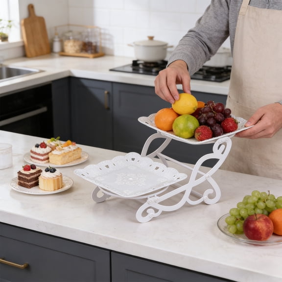 2 Tier Serving Trays For Party,9 Inch Tiered Serving Platter,Fruit Tray,Serving Trays For Party,Dessert Trays,Large Capacity Decorative Fruit Bowl For Kitchen Countertop And Party