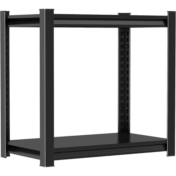 2-Tier Shelving -Metal Shelves for Loads up to 600 LBS,Expandable Metal Storage Shelves for Garage & Pantry Storage, 22H X 16W X 12D,Black
