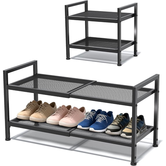 2 Tier Shoe Rack, Expandable Shoe Rack for Closet, Adjustable Shoe ...