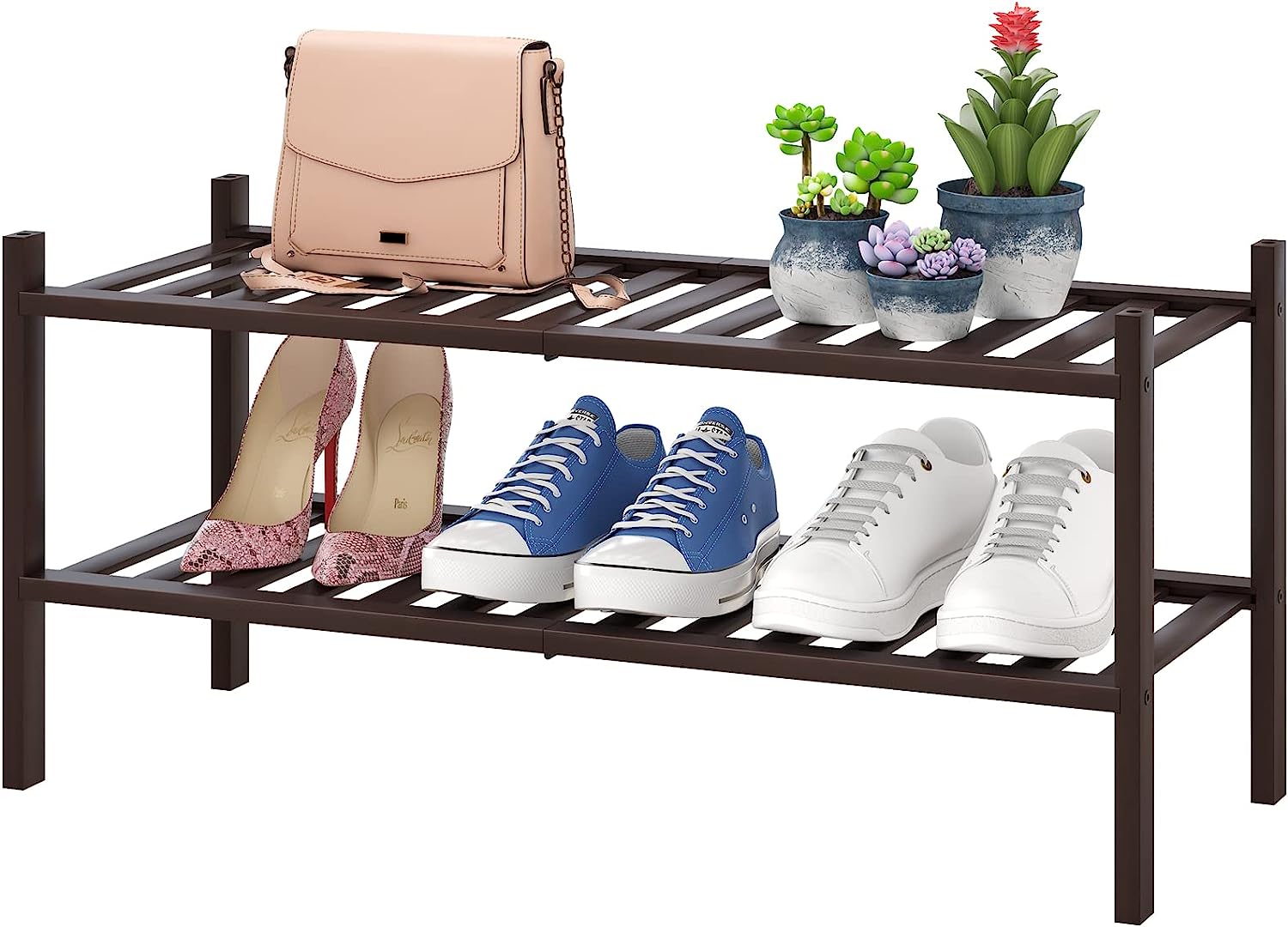 2 Tier Shoe Rack For Entryway Bamboo Shoe Rack For Closet Free Standing Shoe Racks For Indoor Outdoor Stackable Shoe Shelf Storage Organizer For Hallway Closet Walmart