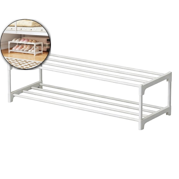2 Tier Shoe Rack – Low-Profile Metal Shoe Organizer for Small Spaces, Under Bed Or Closet Storage, Modern Minimal Design, 17.7"x8.3"