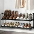 thumbnail image 1 of 2-Tier Shoe Rack, ONE PIX Metal Shoe Organizer Holds 12-15 Pairs, Stackable Storage Shelf for Entryway, Closet, Bathroom, Black, 1 of 7