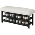 thumbnail image 1 of 2-Tier Shoe Rack Organizer Storage Bench Shelf with Seat, White, Holds up to 12 Pairs of Shoes, 1 of 8