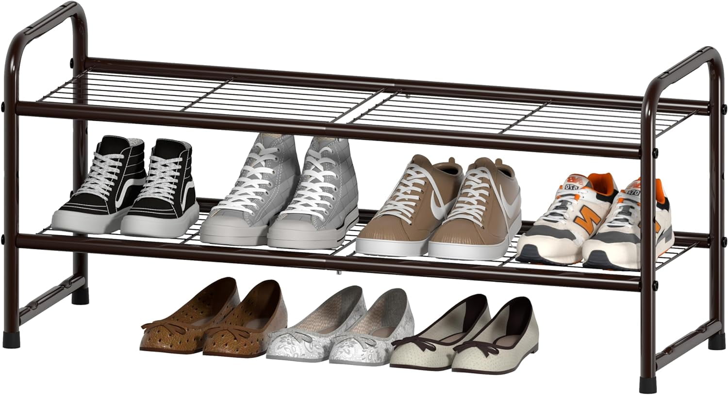 Fouews Small Shoe Rack, Narrow Stackable Shoe Shelf Organizer for Entryway,  Doorway and Bedroom Closet (3-Tier, Black)