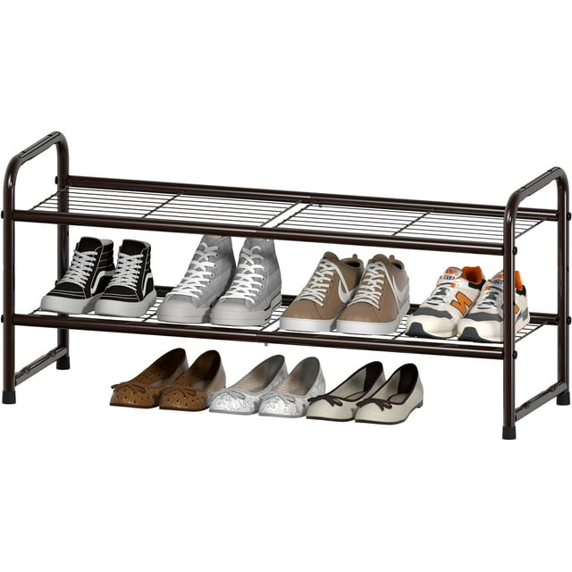 2-Tier Heavy Duty Metal Shoe Stand, Stackable Wire Grid Storage Shelf ...
