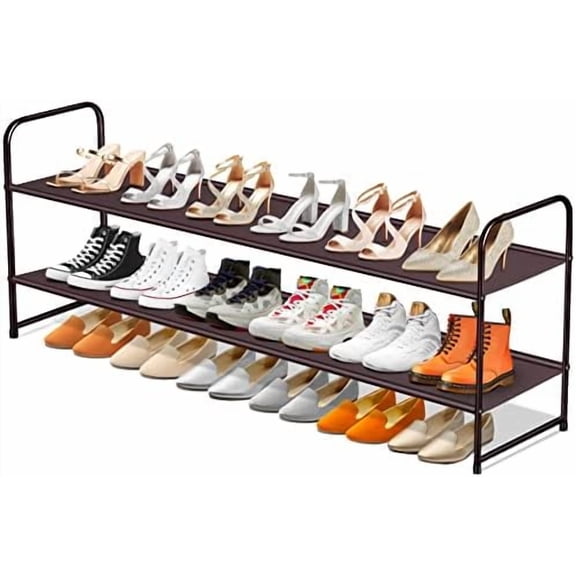 2-Tier Shoe Rack for Closet, Long Stackable Wide Shoe Organizer Holds 18-Pairs Low Shoe Shelf Storage for Bedroom, Floor, Entryway (Bronze)