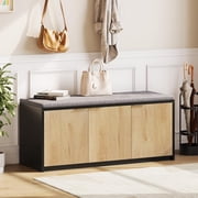 Vividwood 41.3 Shoe Storage Bench with 3 Doors, Cushioned Seat & Adjustable Shelf for Entryway Natural