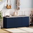 thumbnail image 1 of Vividwood 41.3" Shoe Storage Bench with 3 Doors, Cushioned Seat & Adjustable Shelf for Entryway (Navy Blue), 1 of 5