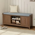 thumbnail image 1 of 2-Tier Shoe Storage Cabinet,43" Wooden Shoe Cabinet With Sliding Doors,Walnut Shoe Bench With Adjustable Shelves,Storage Bench for Entryway,Hallway,Bedroom, 1 of 7