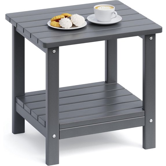 2-Tier Side Table, 19x16x17.8 in, Grey, Adirondack End Table, Indoor & Outdoor Use