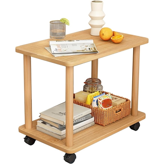 2 Tier Side Table,360 Degree Swivel Solid Wood Legs Easy Assembly Side Table Bedside Tables Open Shelf Sofa Small Tea Table for Living Room, Bedroom, Home Office Entryway, Farmhouse Wooden C