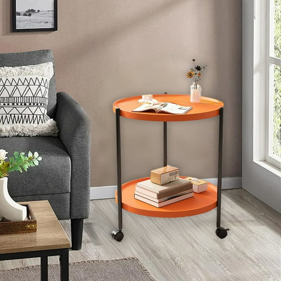 2 Tier Side Table Folding Round End Table Small Nightstand With Two Removable Tray For Bedroom Living Room Bedside Small Spaces Tall Nightstand End Table