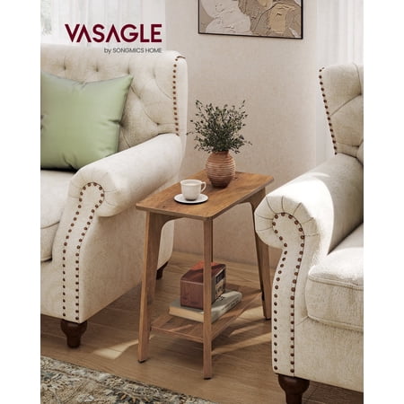 VASAGLE MAEZO Collection - Side Table, 2-Tier Small Rectangular End Table, 11.8 x 18.9 x 21.8 Inches, Nightstand with Tapered Legs, Curved Transitions, for Small Spaces, Brown
