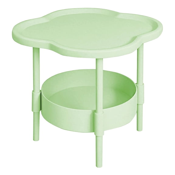 2 Tier Side Table,Small Round End Table With Removable Tray,Plastic Coffee Side Tables,Portable Nightstand with 4 Round Legs for Bedroom,Living Room,Indoor & Outdoor (18.9x16.73")(Green)