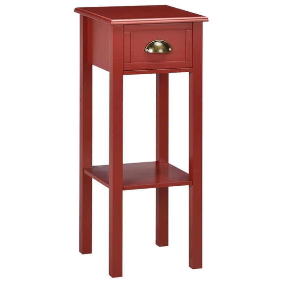 2-Tier Side Table with Drawer, Narrow End Table with Bottom Shelf, for Living Room, Set of 1, Red