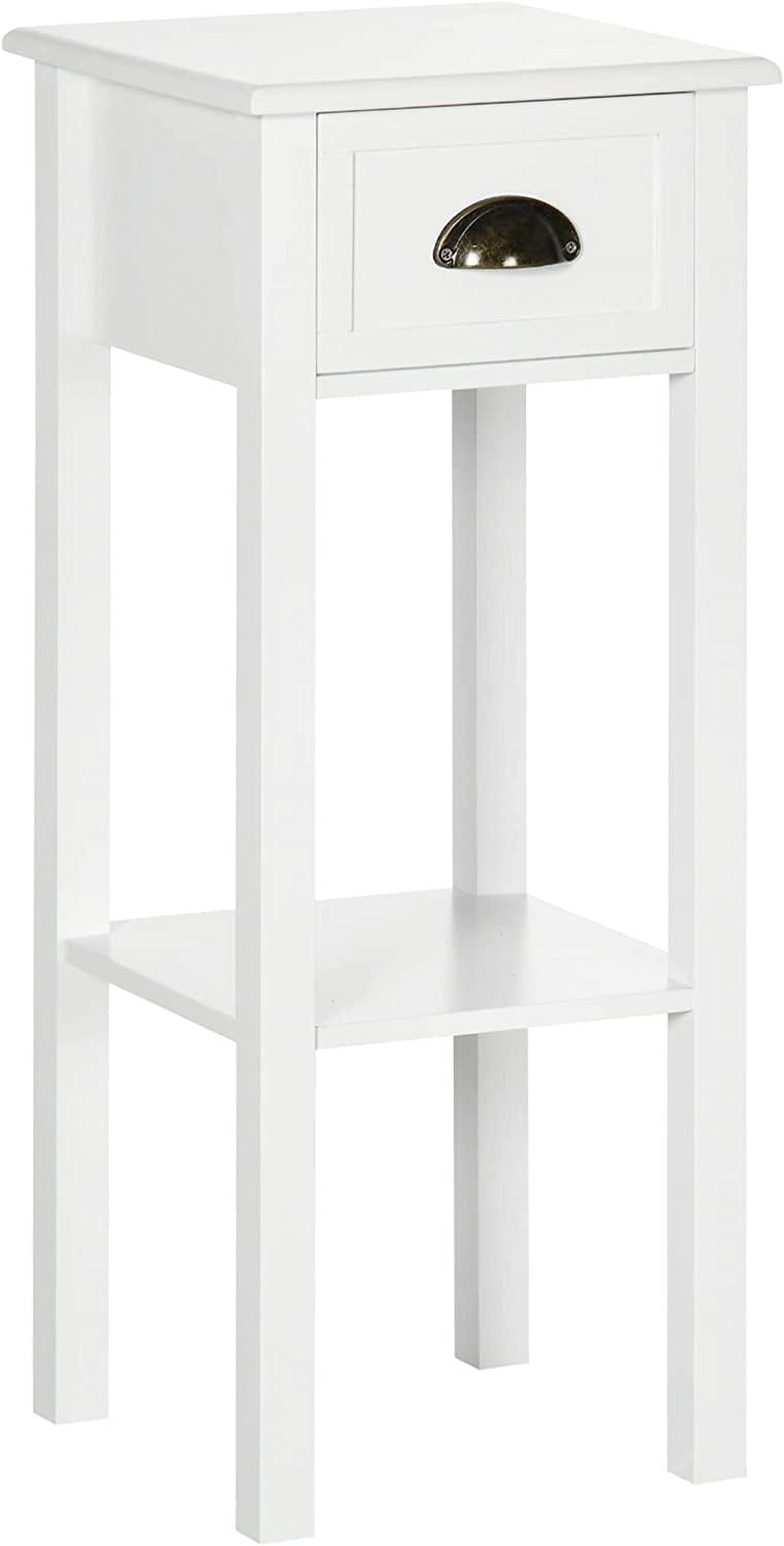 White MDF Narrow Side Table with Drawer and Shelf