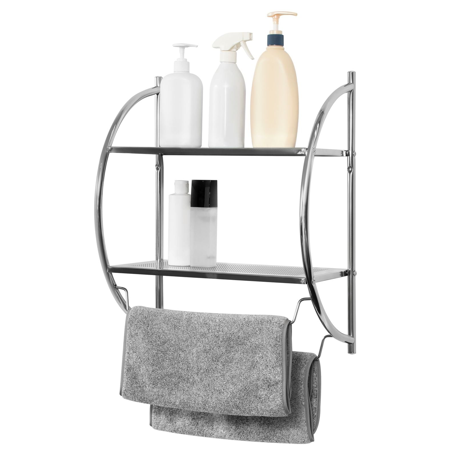 Organize It All Chrome 2-Tier Metal Wall Mount Bathroom Shelf (19