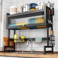 thumbnail image 1 of 2-Tier Over The Sink Dish Drying Rack, 33.66"×31.1"×11.81", Large Sink Rack for Kitchen, Saving Kitchen Space, Cover Design Holds Dishes, Bowls, and Cutlery, Kitchen Sink Shelf, 1 of 6