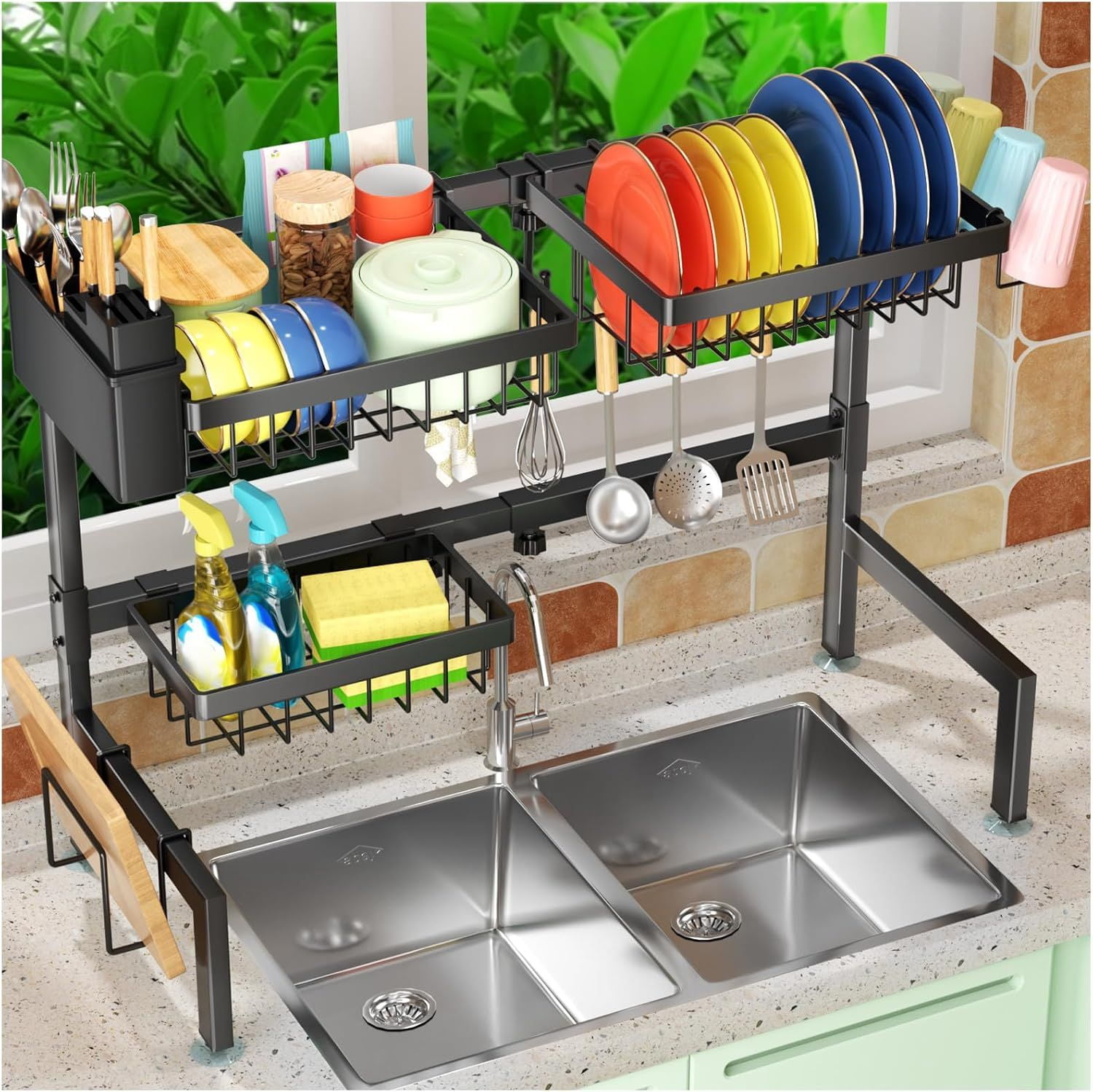 2-Tier Over The Sink Dish Drying Rack, Kitchen Large Dish Drying Rack ...