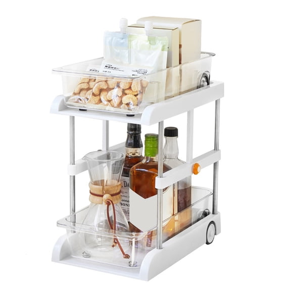2-Tier Under Sink Organizer with Slide-Out Drawers, Adjustable Height Metal Under Cabinet Organizer with Wheels, Pull-Out Kitchen and Bathroom Storage Shelf, Multipurpose Cabinet Organizer, White
