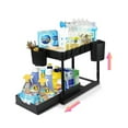 thumbnail image 1 of 2-Tier Under Sink Organizers,Height Adjustable Sliding Cabinet Storage Basket,Multifunction Slide Out Drawers Bathroom Kitchen Counter Shelf Organizer with 4 Hooks, 2 Hanging Cup,4 Dividers(Black), 1 of 9
