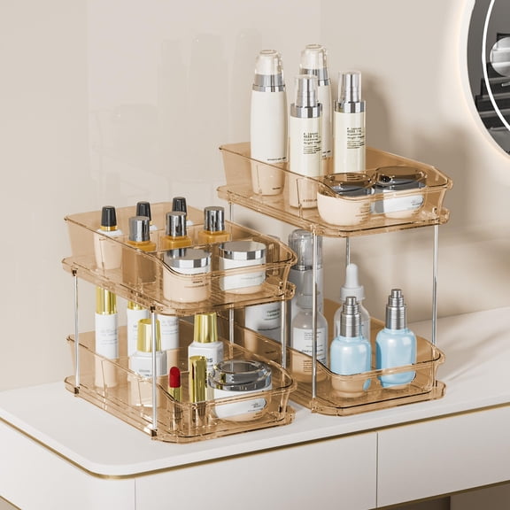 2-Tier Under Sink Organizers and Storage, Multi-Purpose Stackable Bathroom Cabinet Organizers, Pull Out Kitchen Pantry Organization and Storage with Dividers