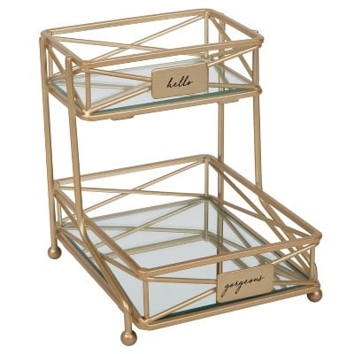 2 Tier Sleek Vanity Tower Satin Gold - Steel Frame, Bathroom Furniture, Over Toilet Storage