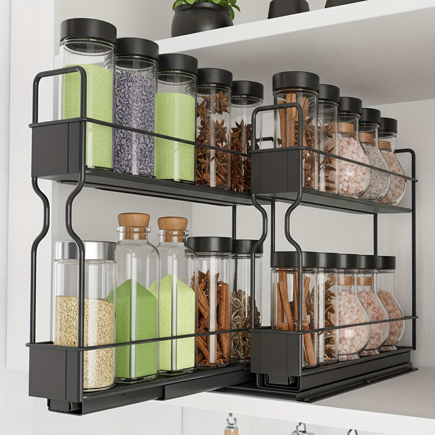 2-Tier Slide-Out Spice Rack Organizer - Adjustable Metal Kitchen ...