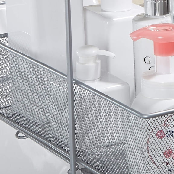 2 Tier Sliding Basket Stackable Cabinet Pull-Out Drawer Mesh Organizer for Kitchen Under Sink Storage (Silver)$$Home Decor, Kitchen, & Other