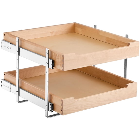 2 Tier Sliding Cabinet Organizer,20 " Wide Wood Drawer with Soft Close,Heavy-Duty Pull Out Shelf for Kitchen Base Cabinet,Pantry or Bathroom Storage